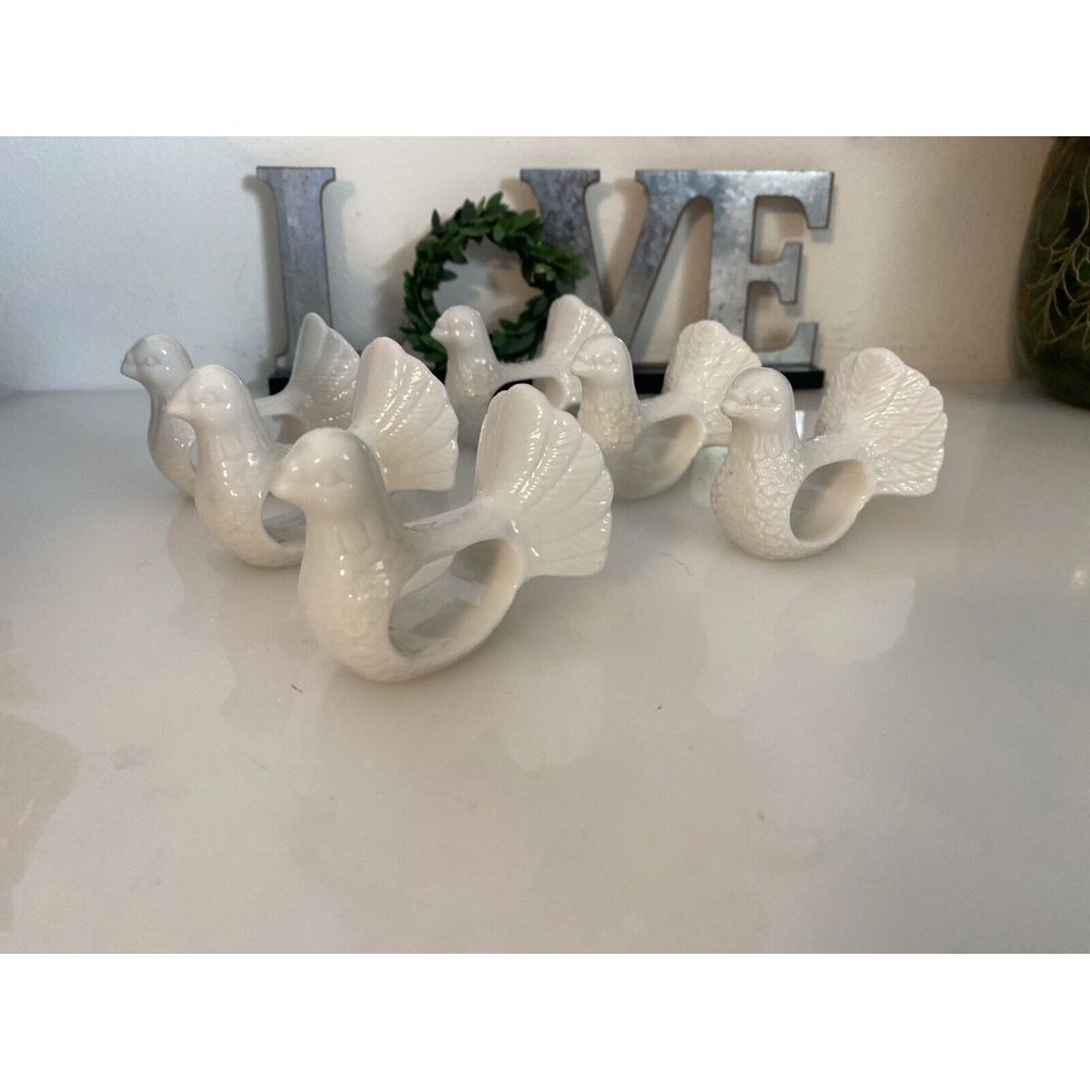 Set of 6 Dove Shafford Napkin Rings Holders Porcelain Bird Retro‎ Table Pigeons